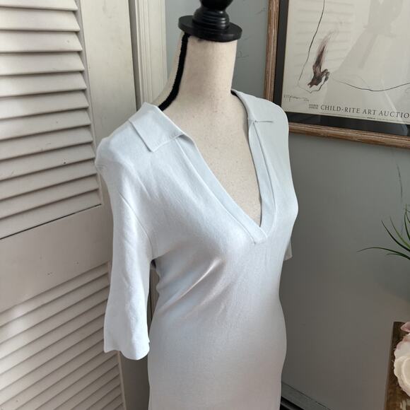 EQUIPMENT Womens Dress Medium Plein Air Blue Midi Stretch Kniit Simple Chic $395 - Picture 5 of 14
